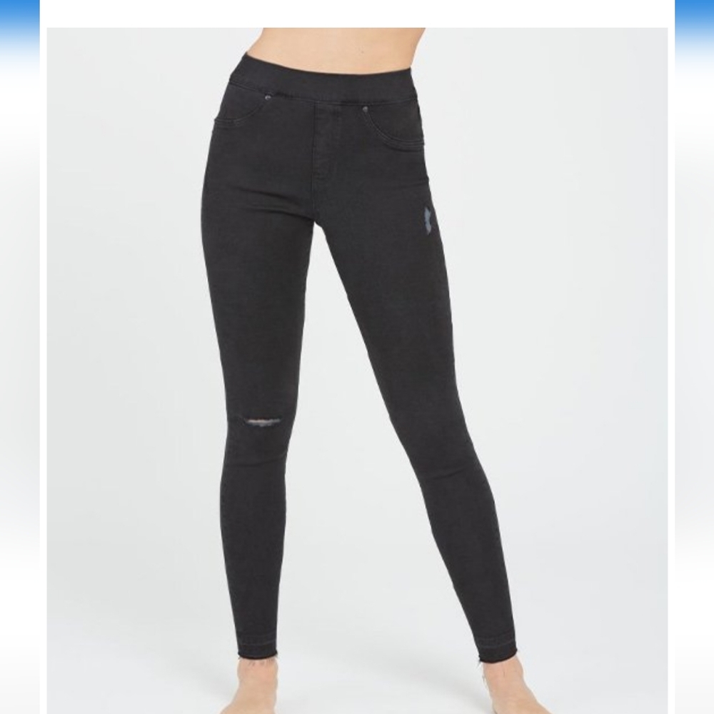Spanx Black Distressed Skinny Denim, Size Small